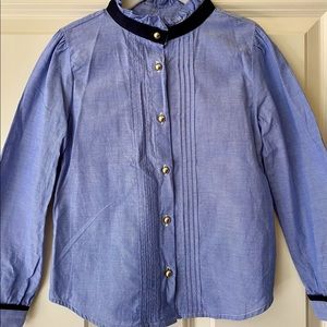Janie and Jack Like New Blue Button Down Blouse. Size 6T. Grosgrain Ribbon Trim.